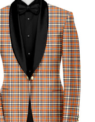 Orange Brown Men's Party Checks Suit Jacket Slim Fit Blazer