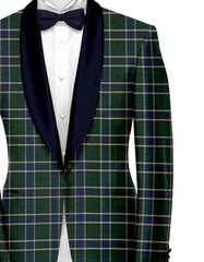 Dark Green Blue Men's Party Checks Suit Jacket Slim Fit Blazer