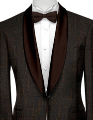 Dark Chocolate Brown Men's Party Checks Suit Jacket Slim Fit Blazer