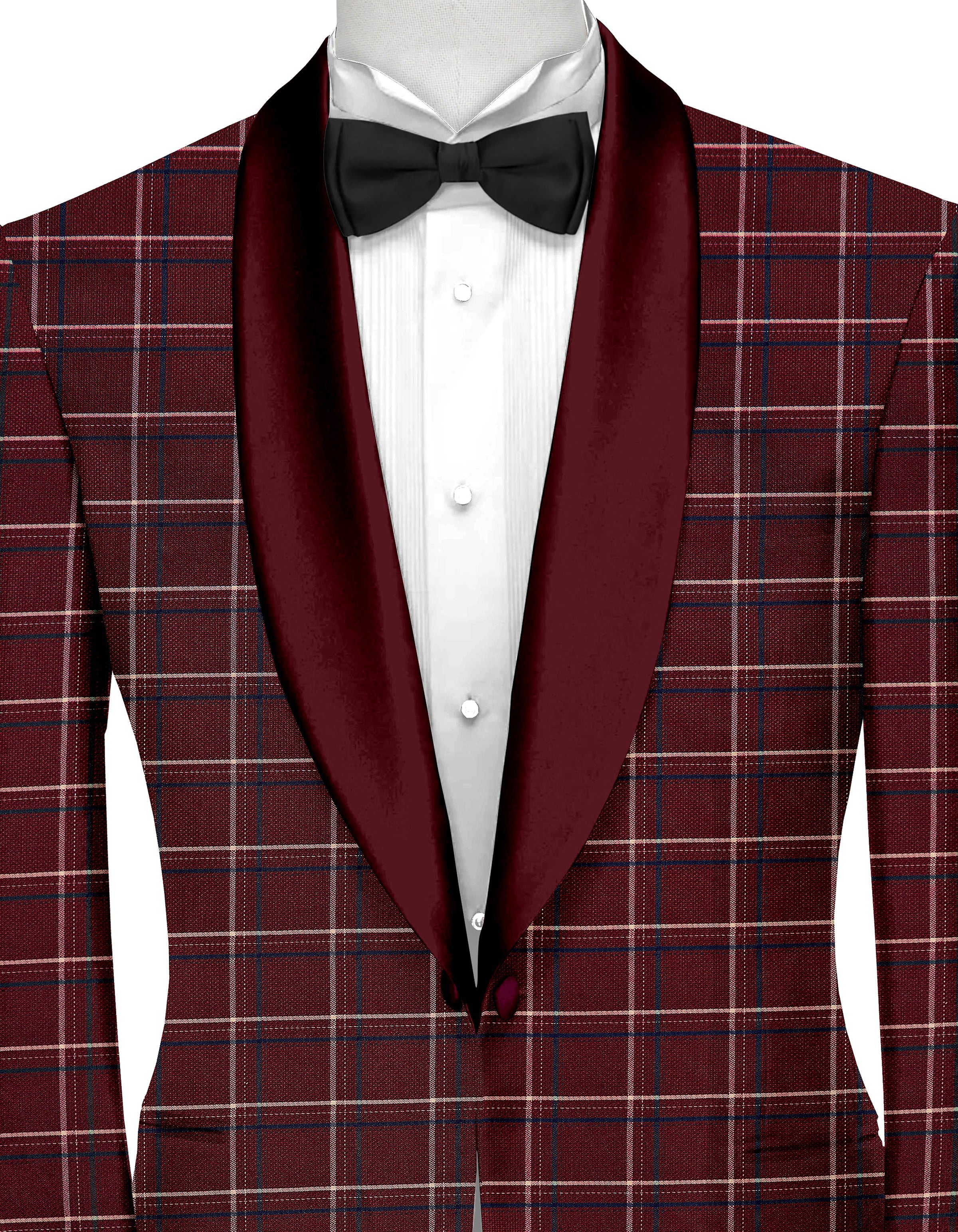 Maroon Oak Men's Party Checks Suit Jacket Slim Fit Blazer