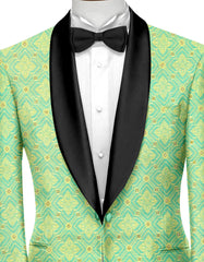 Light Teal Men's Party Jacquard Suit Jacket Slim Fit Blazer