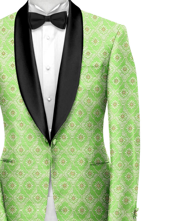 Olive Green Men's Party Jacquard Suit Jacket Slim Fit Blazer