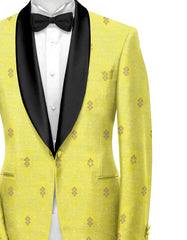 Veste de costume jacquard de fête pour homme, blazer slim fit, jaune souci