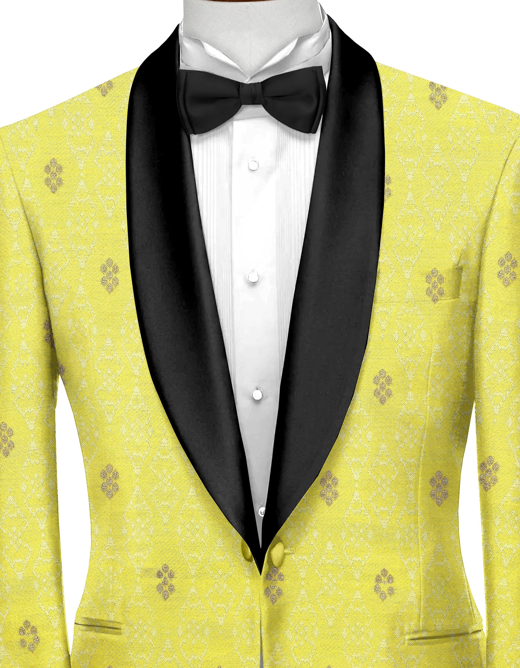 Veste de costume jacquard de fête pour homme, blazer slim fit, jaune souci