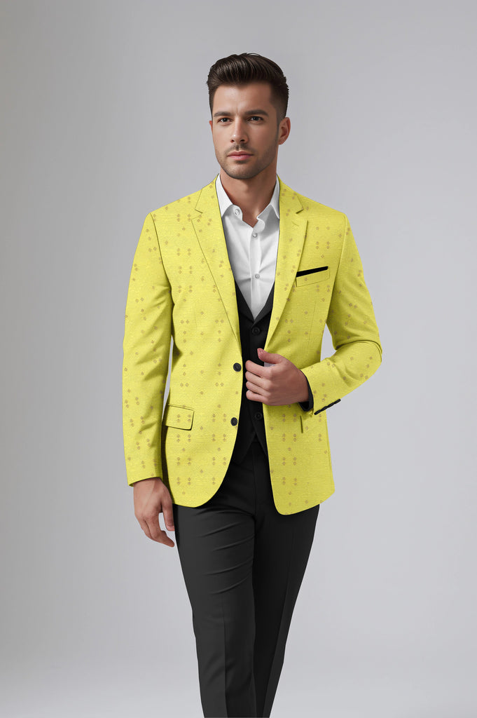 Dull Yellow Men's Party Jacquard Suit Jacket Slim Fit Blazer