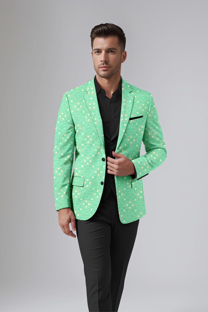 Light Teal Men's Party Jacquard Suit Jacket Slim Fit Blazer