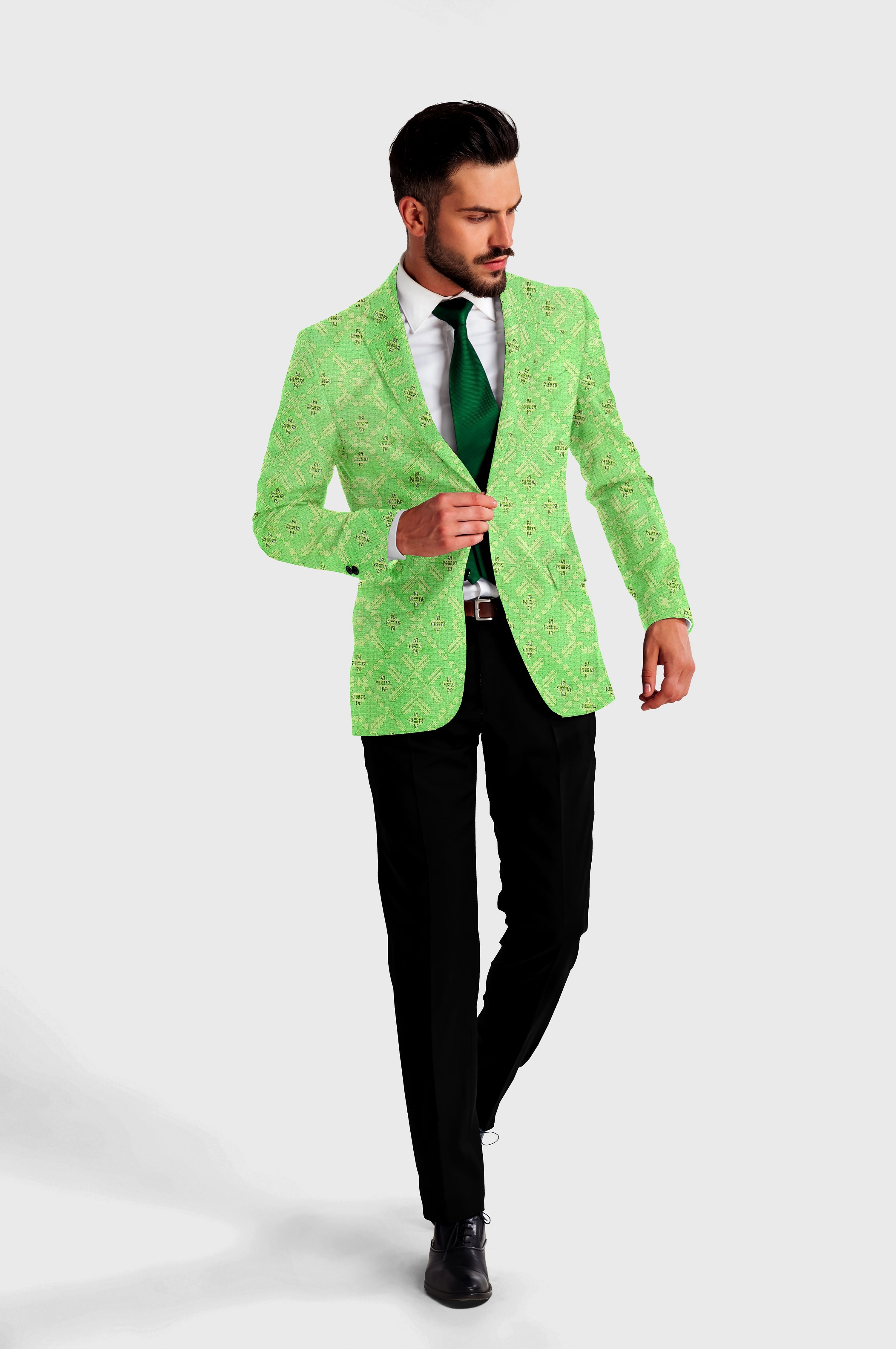 Olive Green Men's Party Jacquard Suit Jacket Slim Fit Blazer