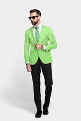 Olive Green Men's Party Jacquard Suit Jacket Slim Fit Blazer