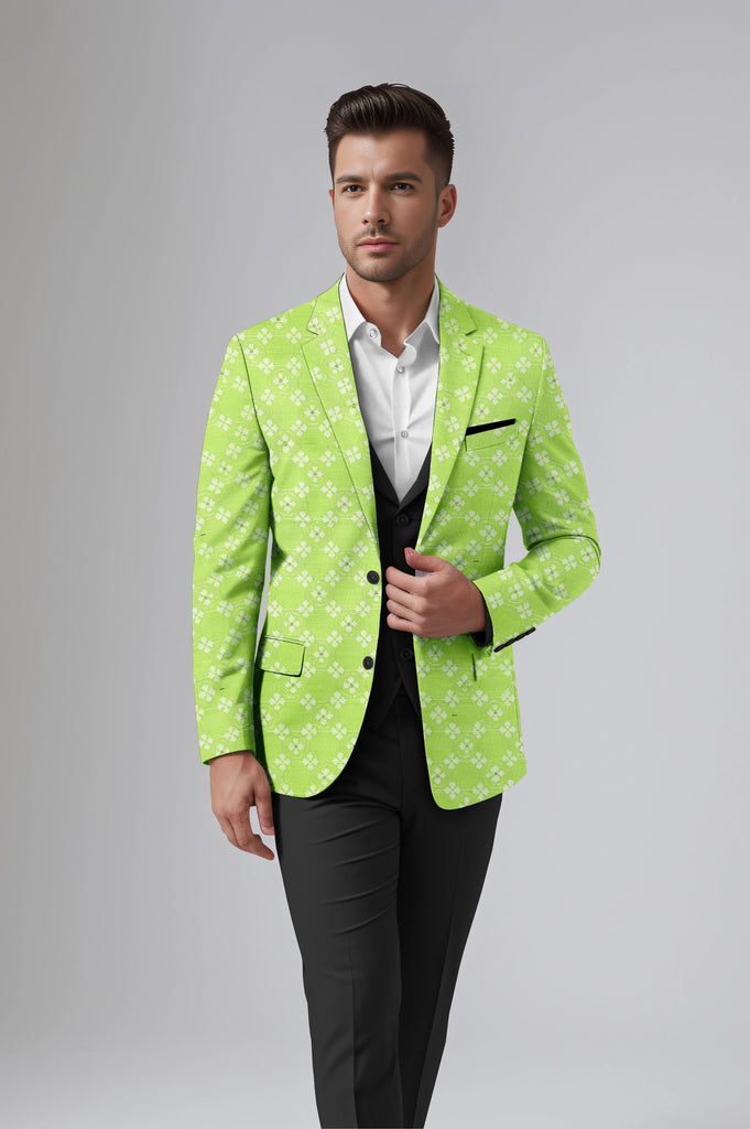 Kiwi Green Men's Party Jacquard Suit Jacket Slim Fit Blazer