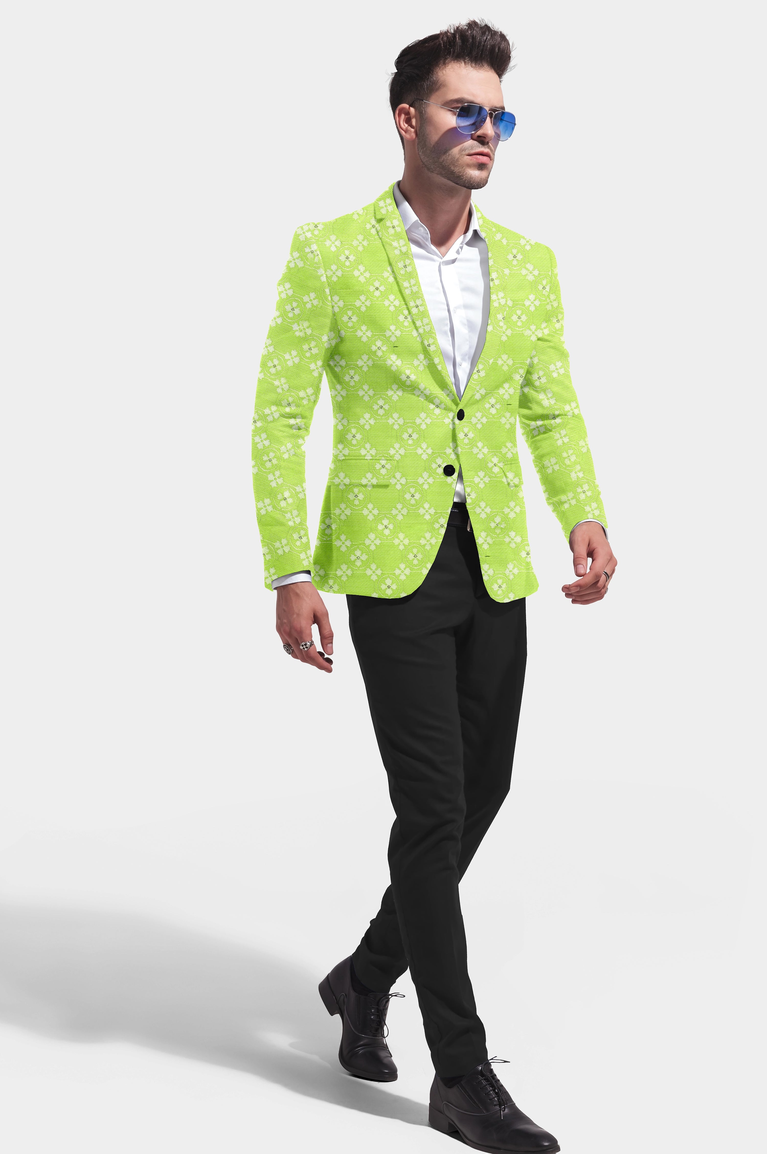 Kiwi Green Men's Party Jacquard Suit Jacket Slim Fit Blazer