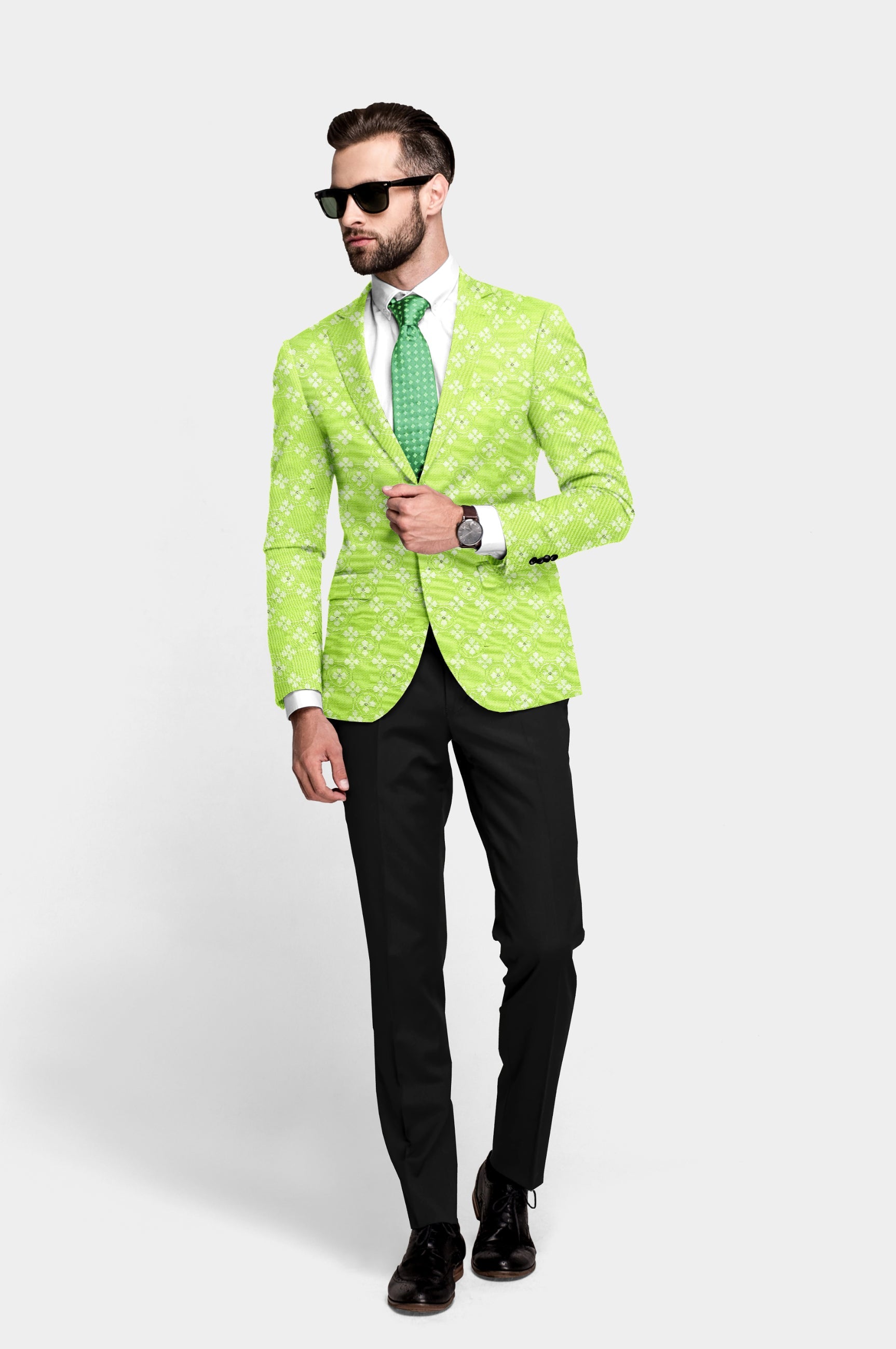 Kiwi Green Men's Party Jacquard Suit Jacket Slim Fit Blazer