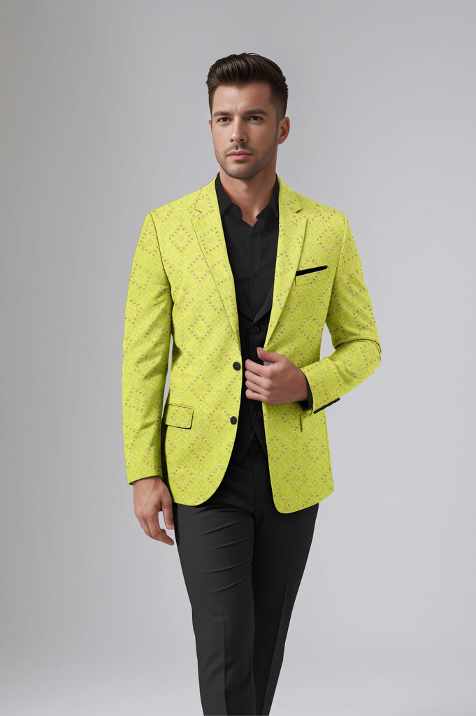 Avocado Green Men's Party Jacquard Suit Jacket Slim Fit Blazer