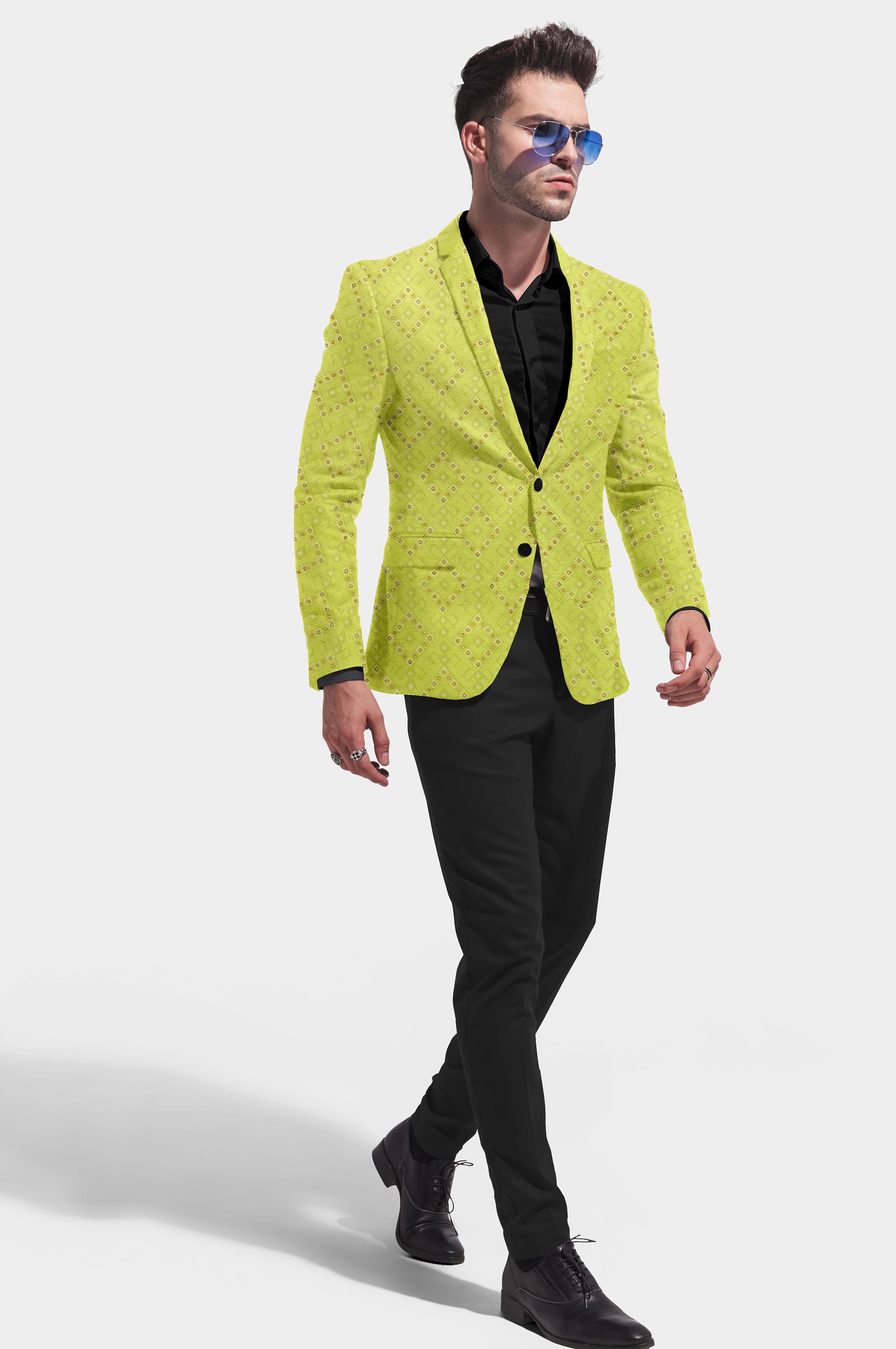 Veste de costume jacquard verte avocat pour homme, blazer slim fit