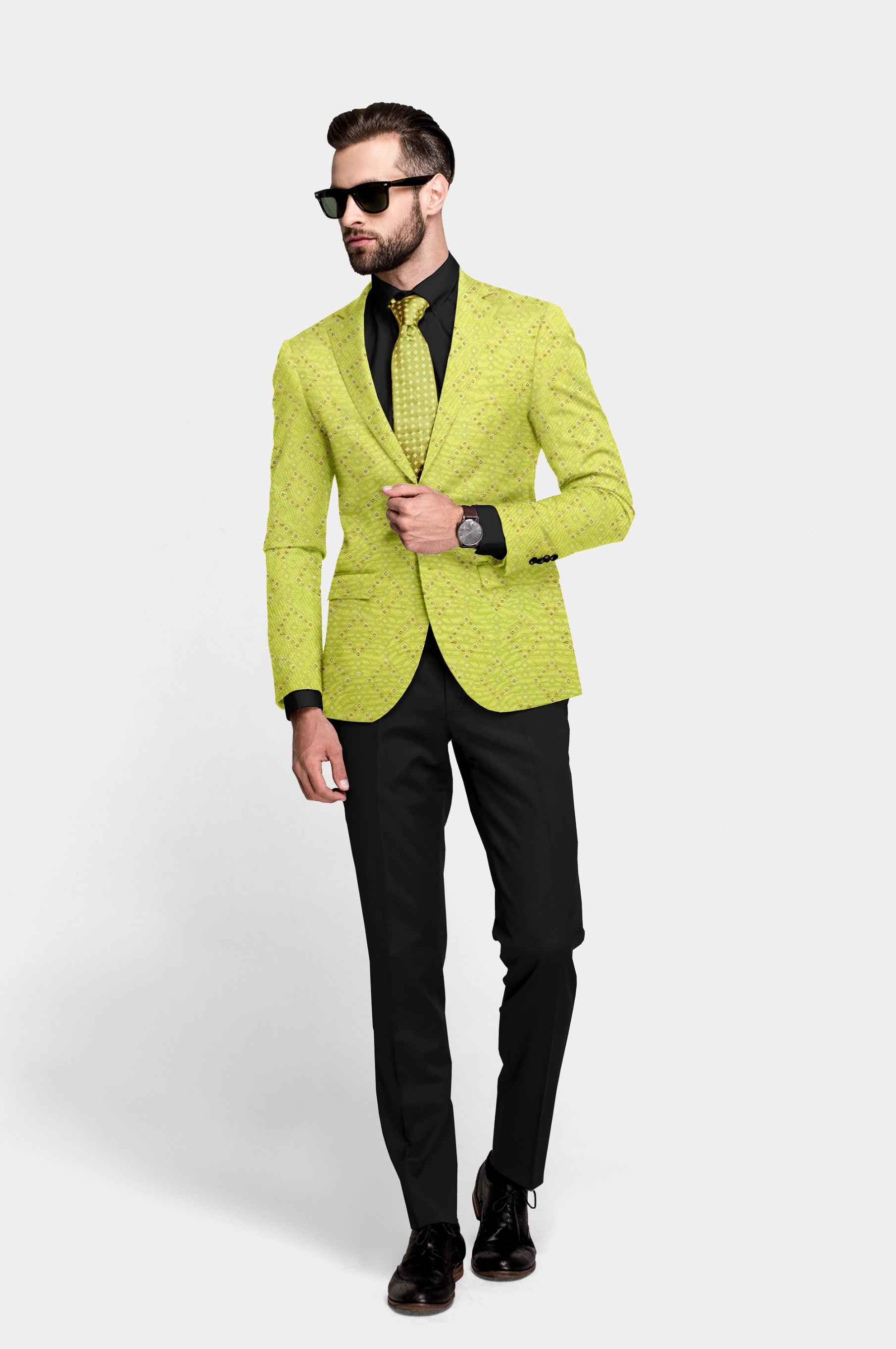 Veste de costume jacquard verte avocat pour homme, blazer slim fit