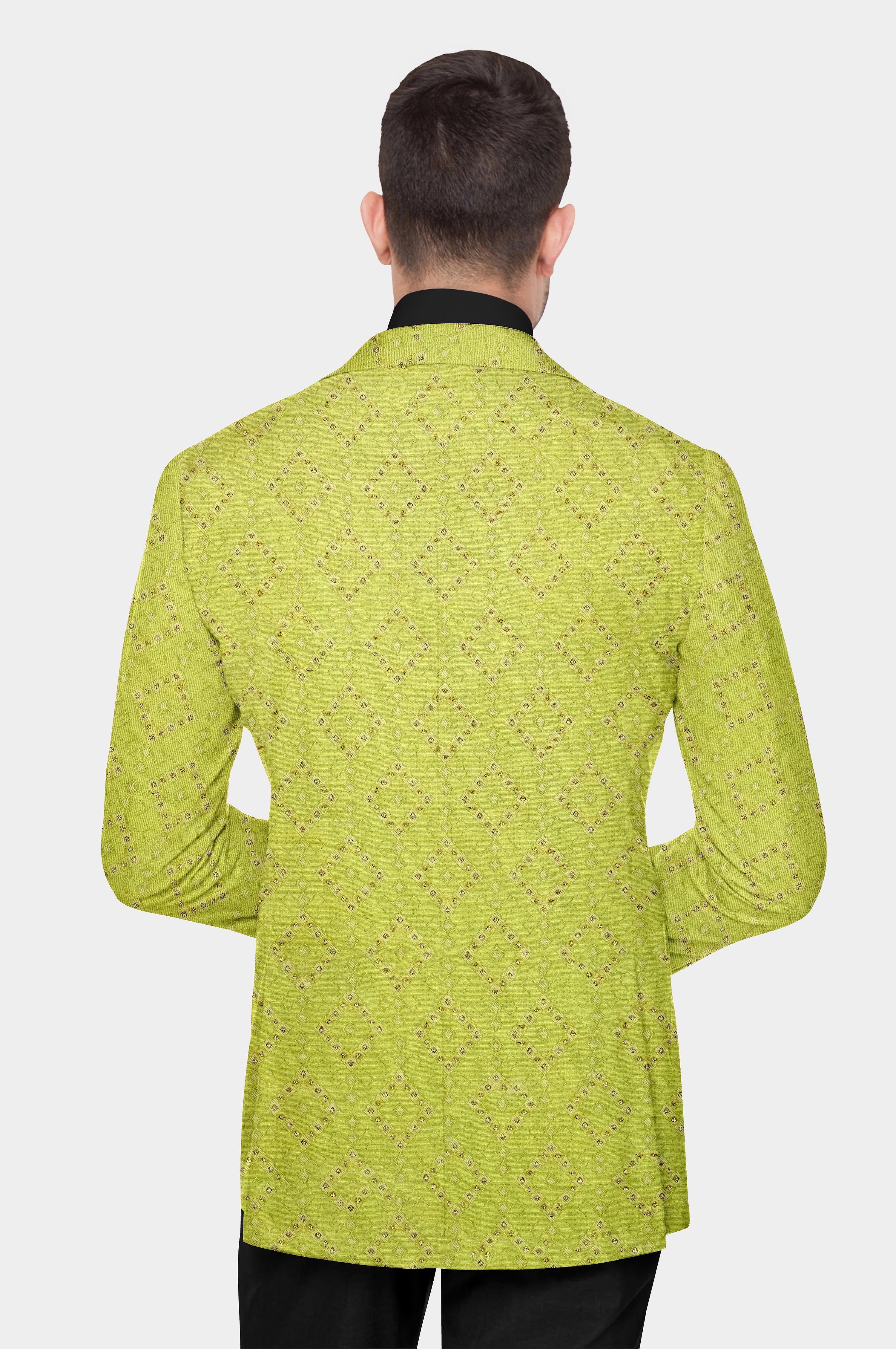 Avocado Green Men's Party Jacquard Suit Jacket Slim Fit Blazer