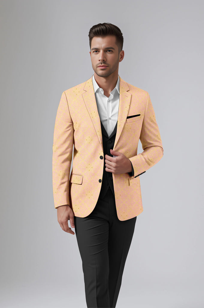 Rose Gold Men's Party Jacquard Suit Jacket Slim Fit Blazer