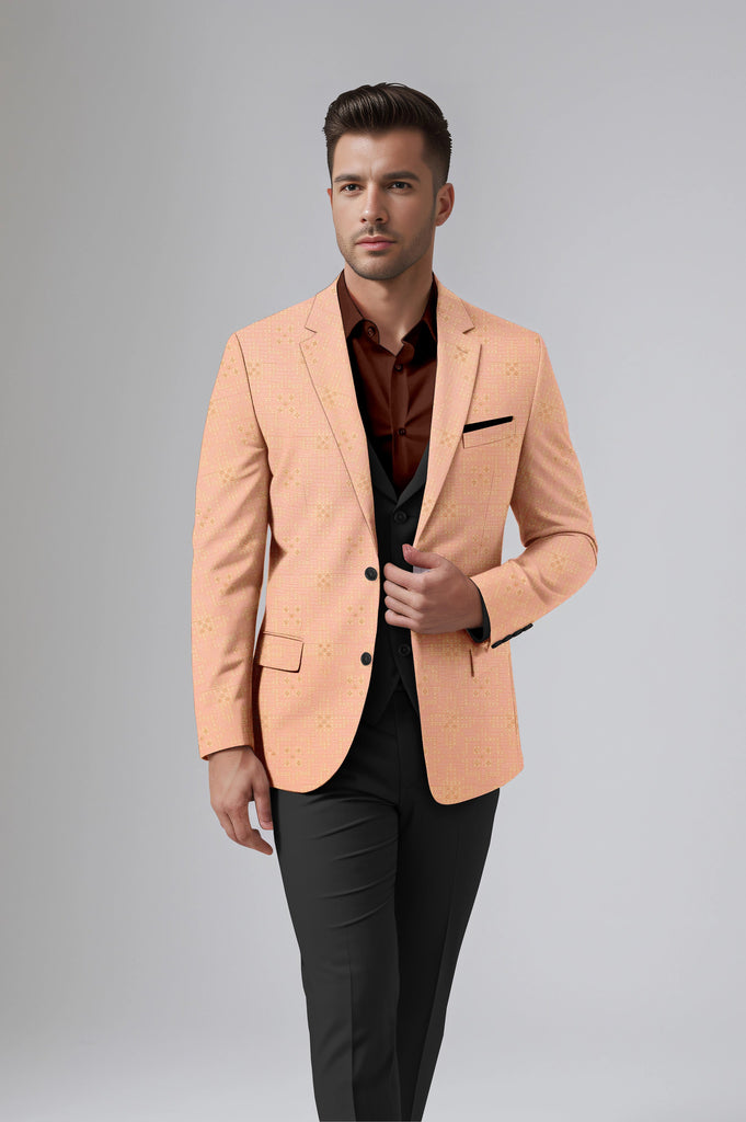 Light Salmon Men's Party Jacquard Suit Jacket Slim Fit Blazer