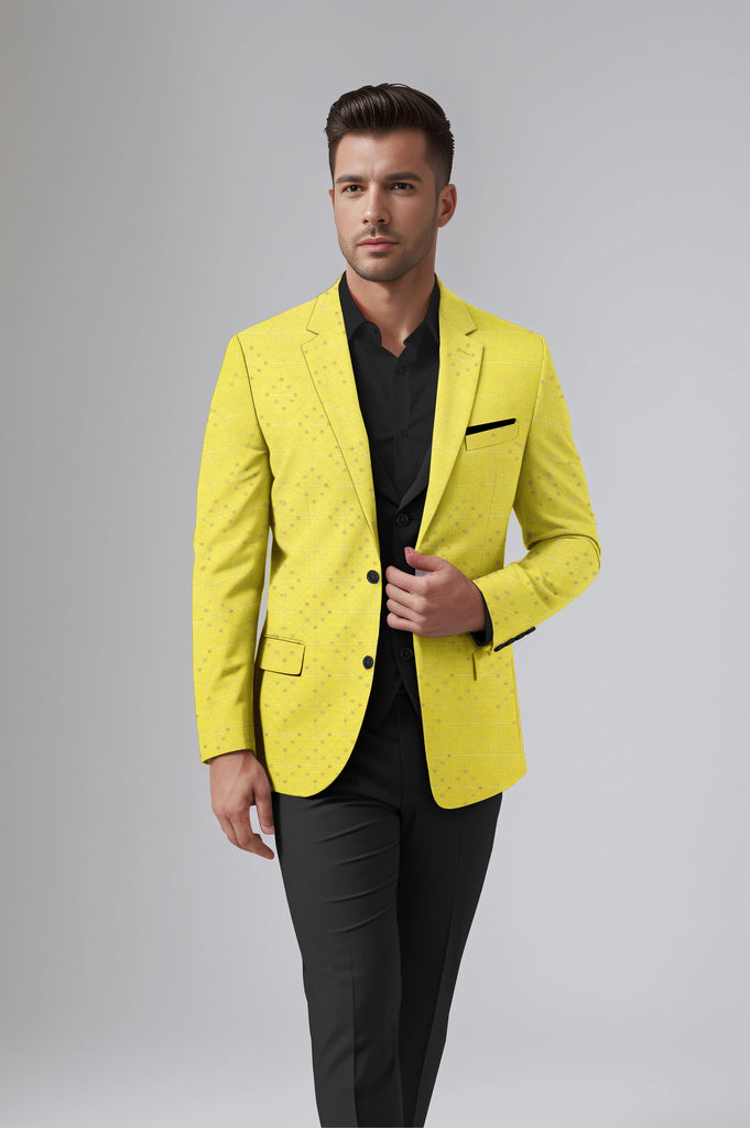 Marigold Yellow Men's Party Jacquard Suit Jacket Slim Fit Blazer