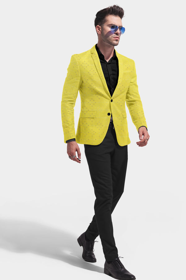 Marigold Yellow Men's Party Jacquard Suit Jacket Slim Fit Blazer