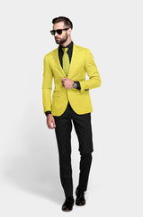 Marigold Yellow Men's Party Jacquard Suit Jacket Slim Fit Blazer