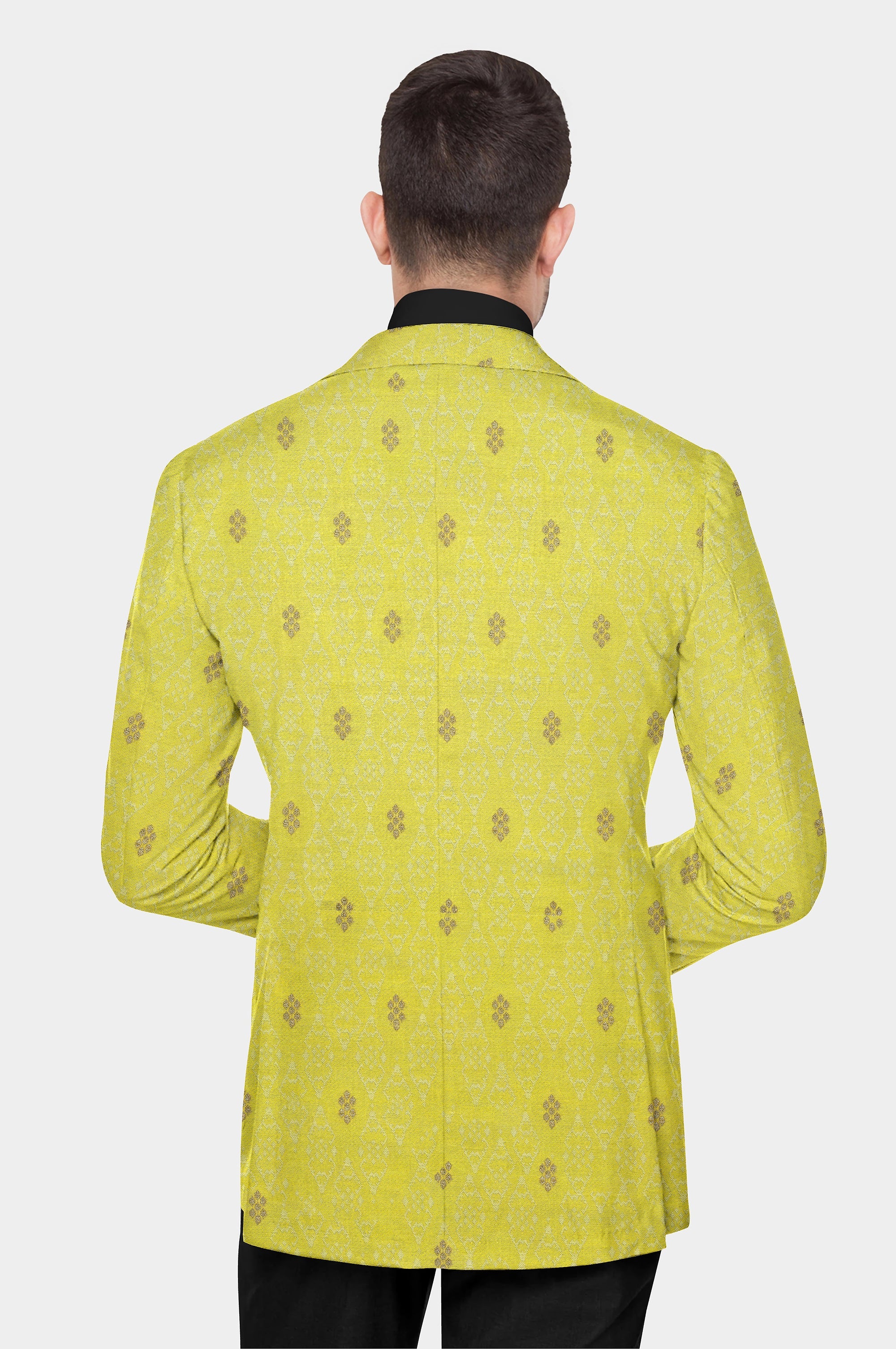 Dull Yellow Men's Party Jacquard Suit Jacket Slim Fit Blazer