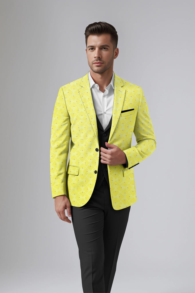 Yellow Men's Party Jacquard Suit Jacket Slim Fit Blazer