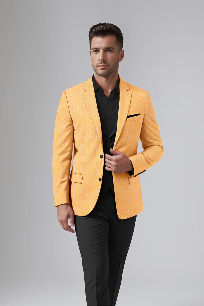 Orange Men's Party Jacquard Suit Jacket Slim Fit Blazer