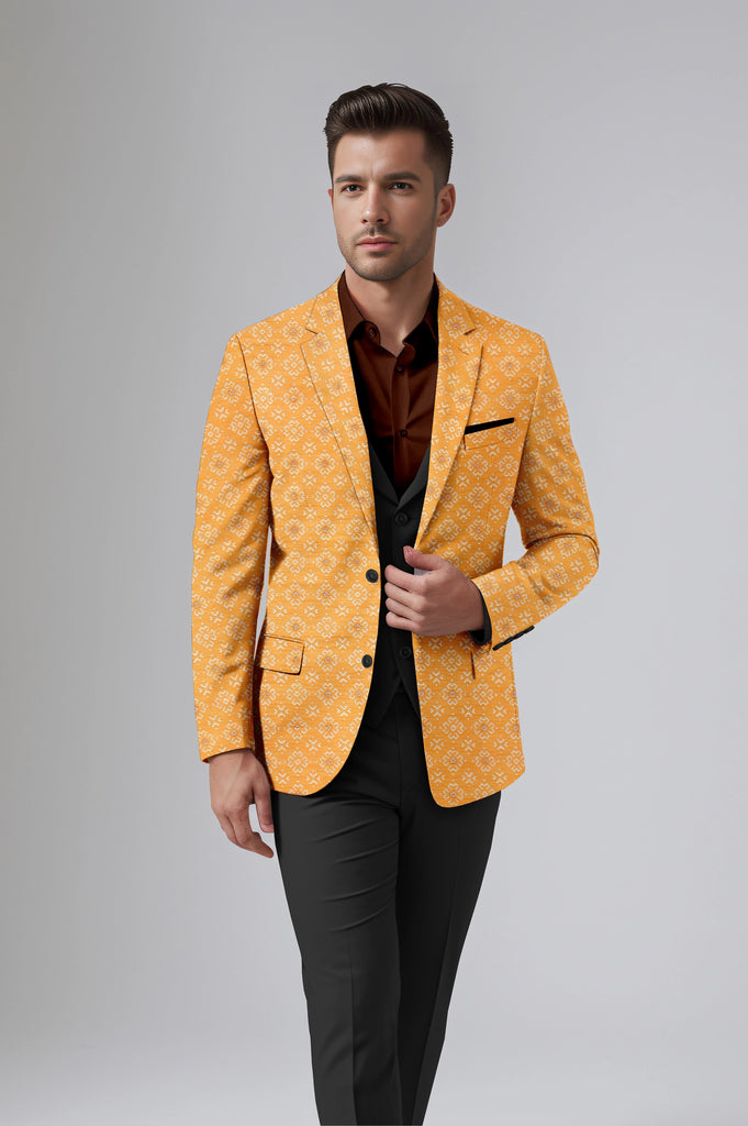 Pastel Orange Men's Party Jacquard Suit Jacket Slim Fit Blazer