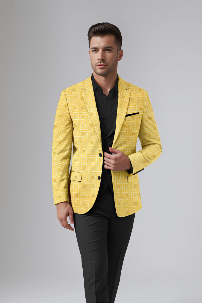 Arylide Yellow Men's Party Jacquard Suit Jacket Slim Fit Blazer