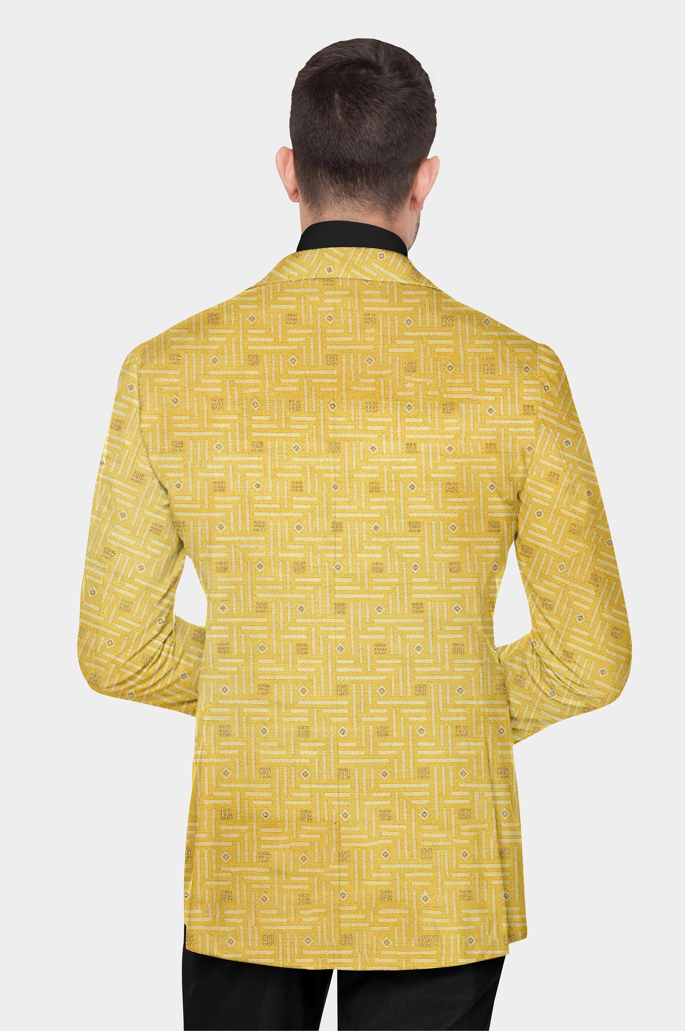 Arylide Yellow Men's Party Jacquard Suit Jacket Slim Fit Blazer