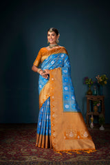 Bridal SareeBlueColorBanarasi Art SilkWovenSaree ForWedding