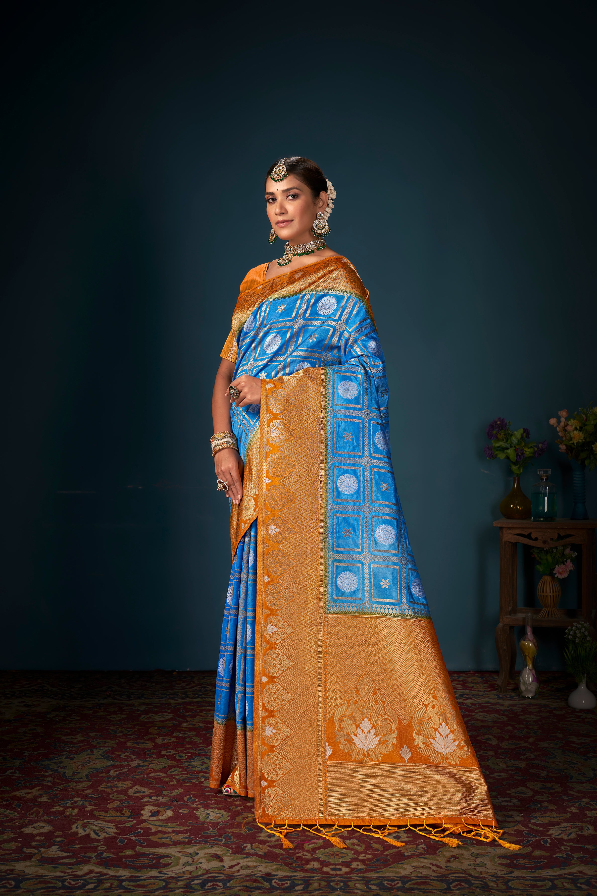 Bridal SareeBlueColorBanarasi Art SilkWovenSaree ForWedding