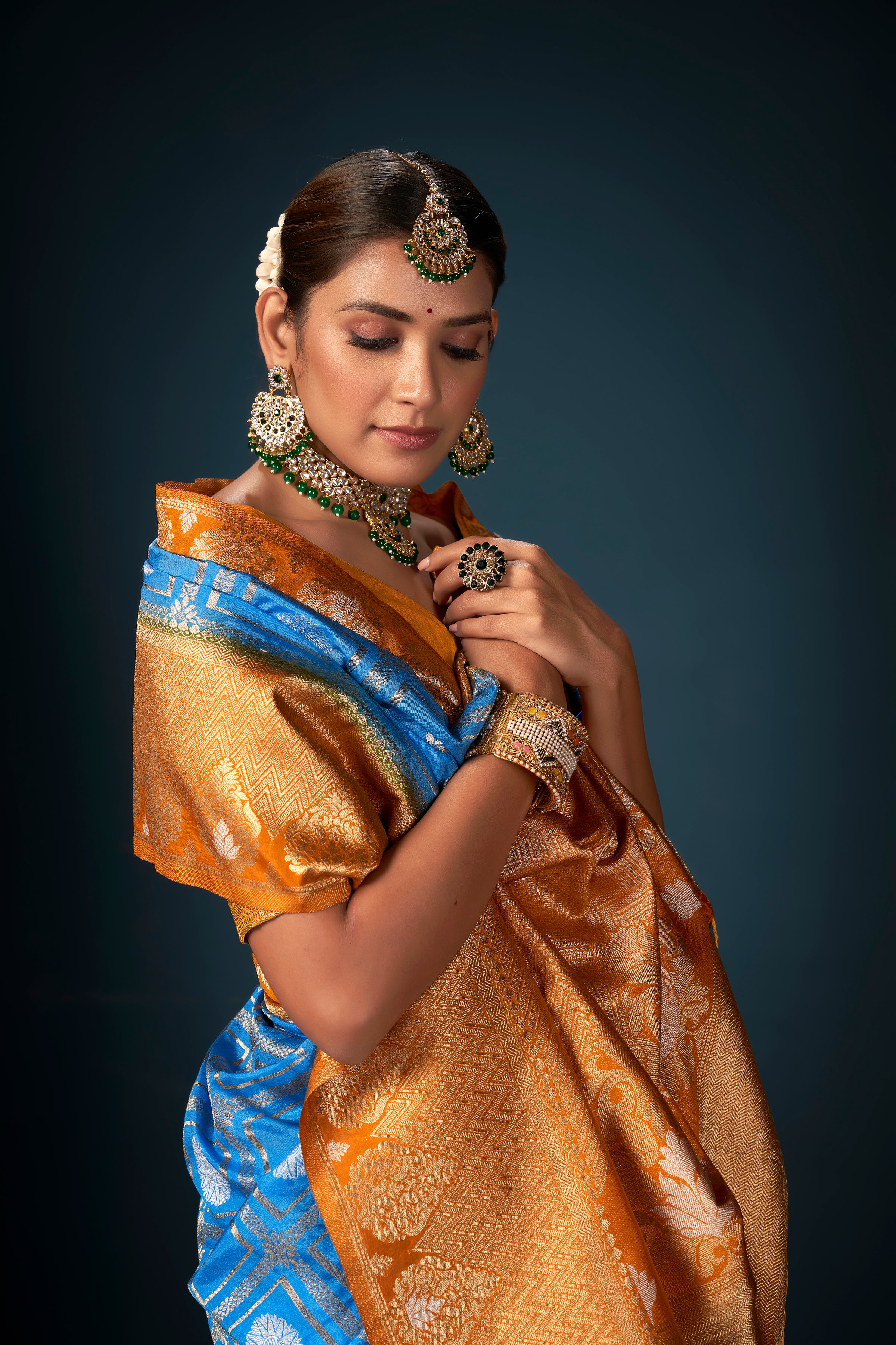 Bridal SareeBlueColorBanarasi Art SilkWovenSaree ForWedding