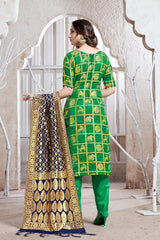 Designer Suit Green Color Banarasi Art Silk Woven Dress For Ceremonial