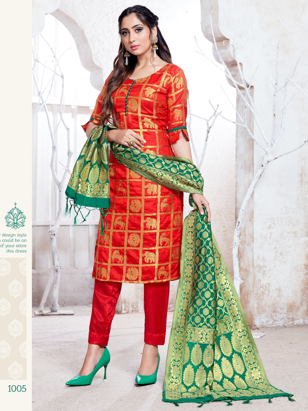 Straight Suit Red Color Banarasi Art Silk Woven Dress For Ceremonial