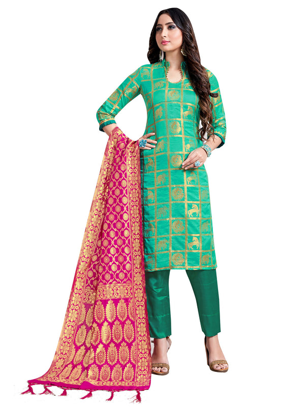 Straight Suit Teal Color Banarasi Art Silk Woven Dress For Ceremonial