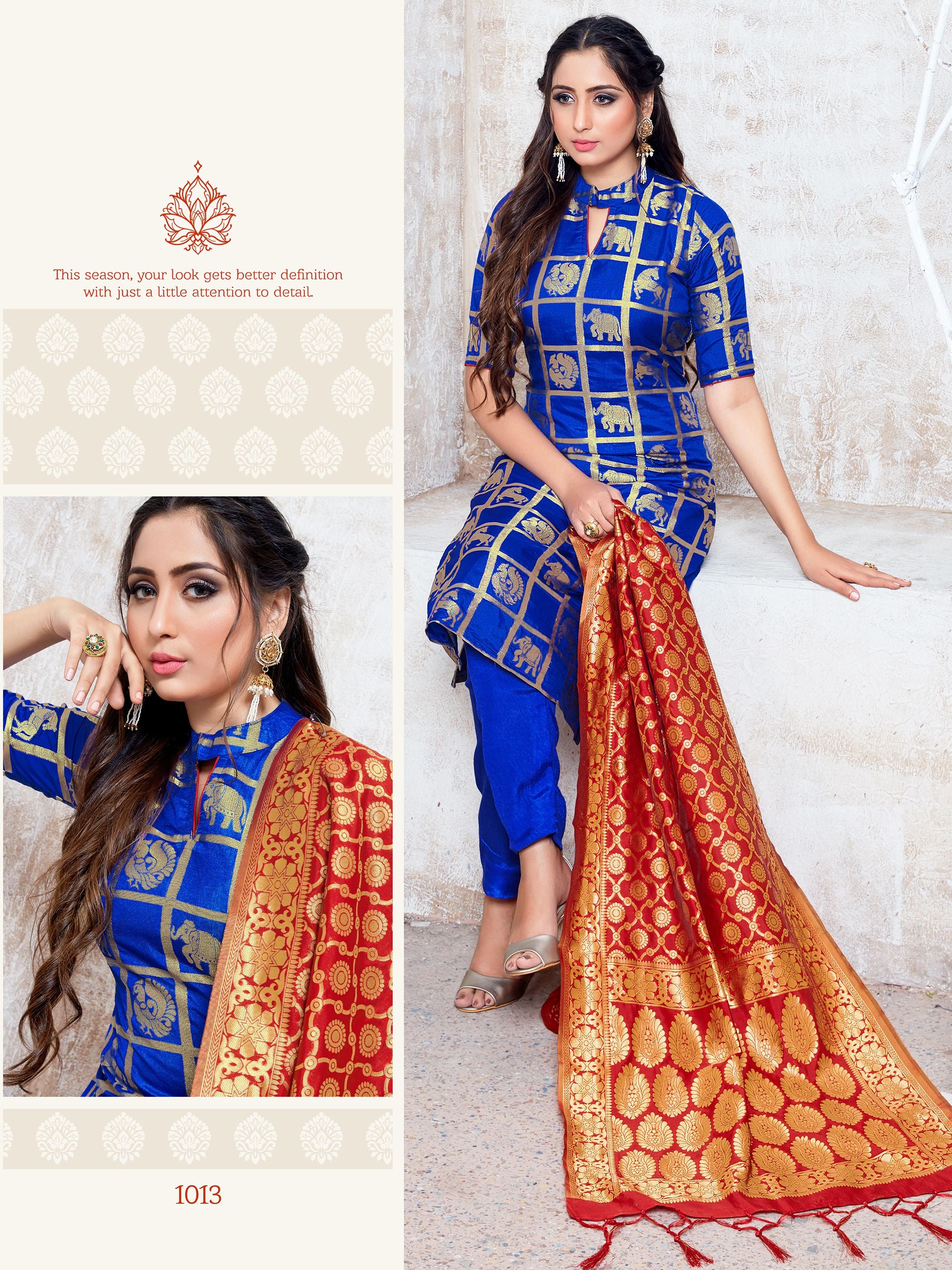 Straight Suit Blue Color Banarasi Art Silk Woven Dress For Ceremonial