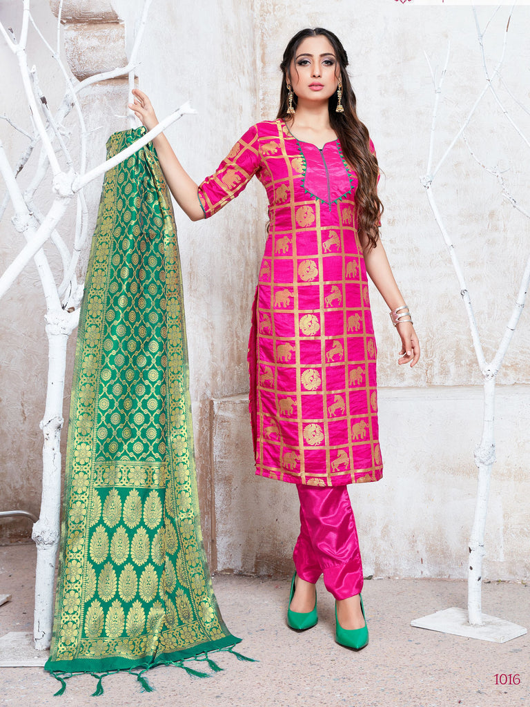 Straight Suit Pink Color Banarasi Art Silk Woven Dress For Ceremonial