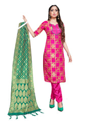 Straight Suit Pink Color Banarasi Art Silk Woven Dress For Ceremonial