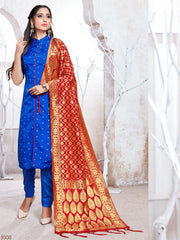 Straight Suit Ceremonial Blue Blue Salwarsuits Banarasi Art Silk Blue