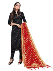 Straight Suit Black Color Banarasi Art Silk Woven Dress For Ceremonial