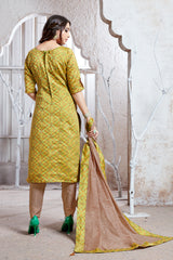 Straight Suit Olive Green Color Cotton Silk Woven Dress For Ceremonial