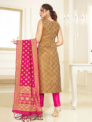 Straight Suit Gold Color Cotton Silk Woven Dress For Ceremonial