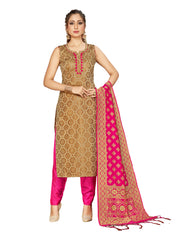 Straight Suit Gold Color Cotton Silk Woven Dress For Ceremonial