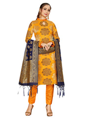 Trendy Suit Yellow Color Banarasi Art Silk Woven Dress For Engagement