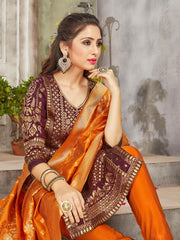 Trendy Suit Wine Color Banarasi Art Silk Woven Dress For Engagement