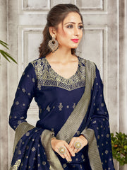 Trendy Suit Navy Blue Color Banarasi Art Silk Woven Dress For Engagement