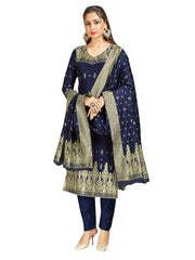 Trendy Suit Navy Blue Color Banarasi Art Silk Woven Dress For Engagement