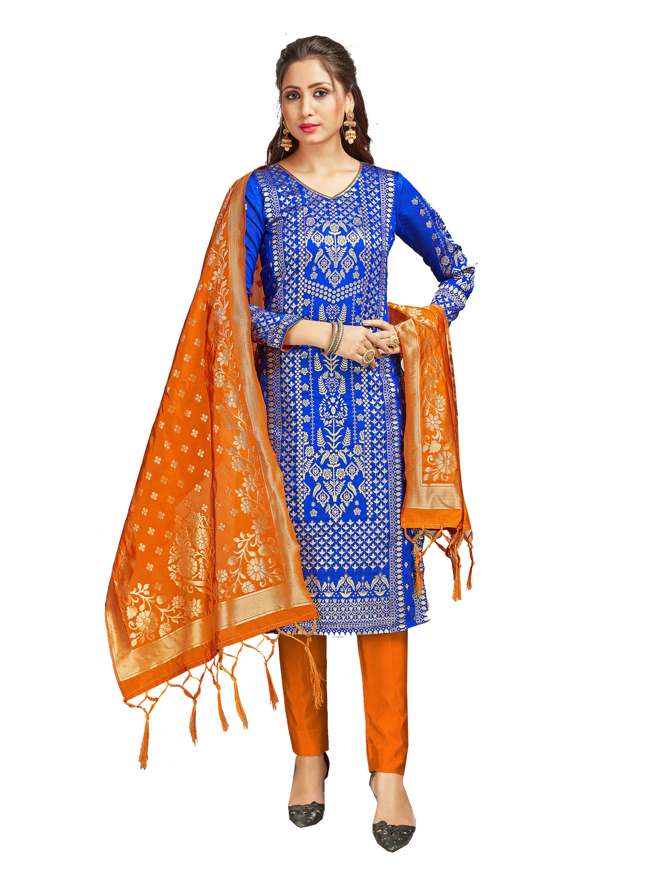 Trendy Suit Royal Blue Color Banarasi Art Silk Woven Dress For Engagement