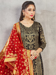 Trendy Suit Black Color Banarasi Art Silk Woven Dress For Engagement